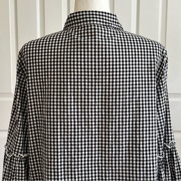 BeachLunchLounge Blouse Top Black White Gingham Button Front Bell Sleeve Top XL - Picture 6 of 11